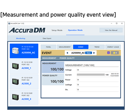 AccuraDM Data Manager Software - Measurement and power quality event view - Rootech